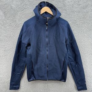Russell Premium Fleece Navy Hooded Full Zip Sweatshirt Pockets‎ Mens Small 34-36